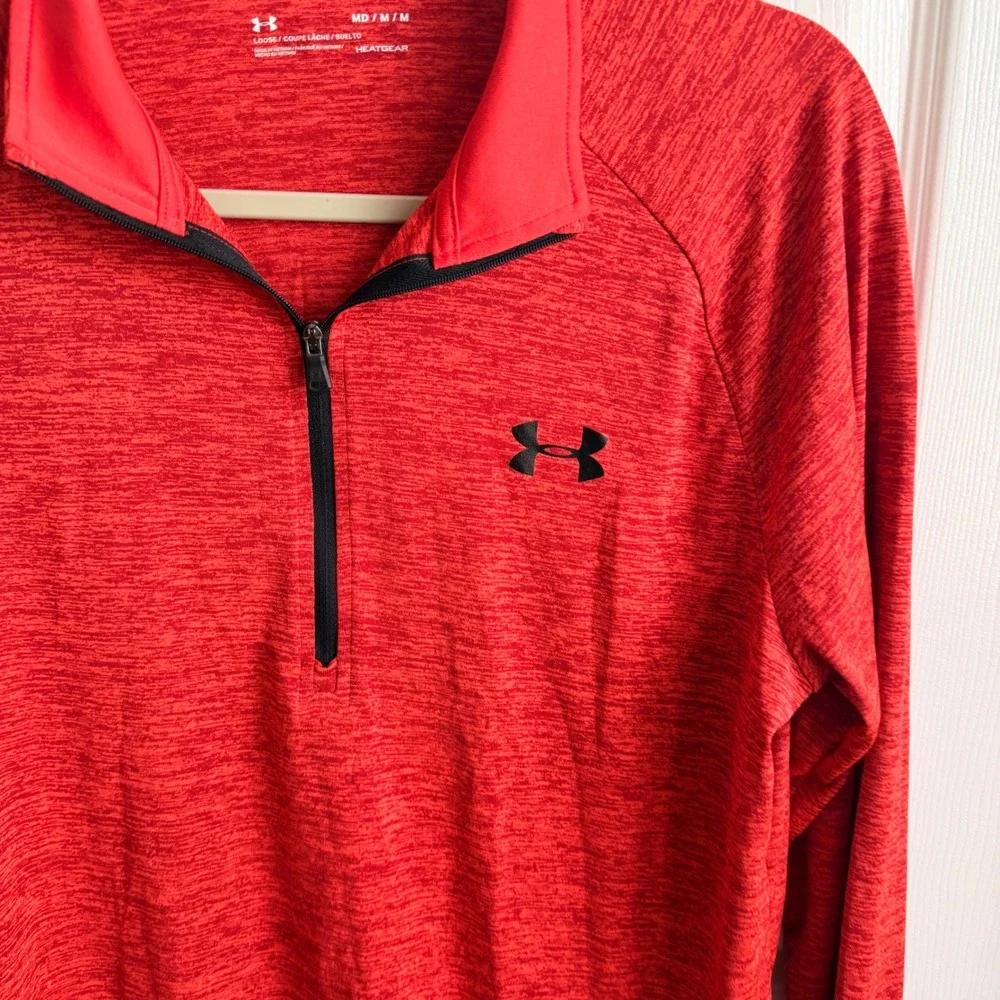 Under Armour Mens Tech 2.0 1/4 Zip HeatGear Red Heather Pullover MD